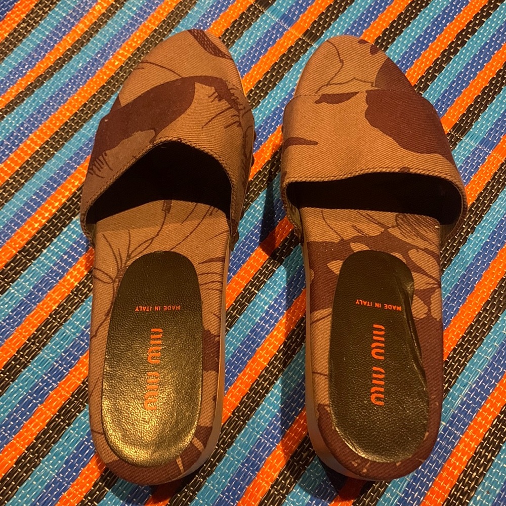 MIU MIU fabric platform stacked Sandals size 40
